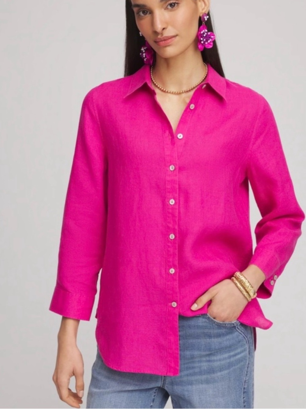 Chico's Hot Pink Linen Shirt